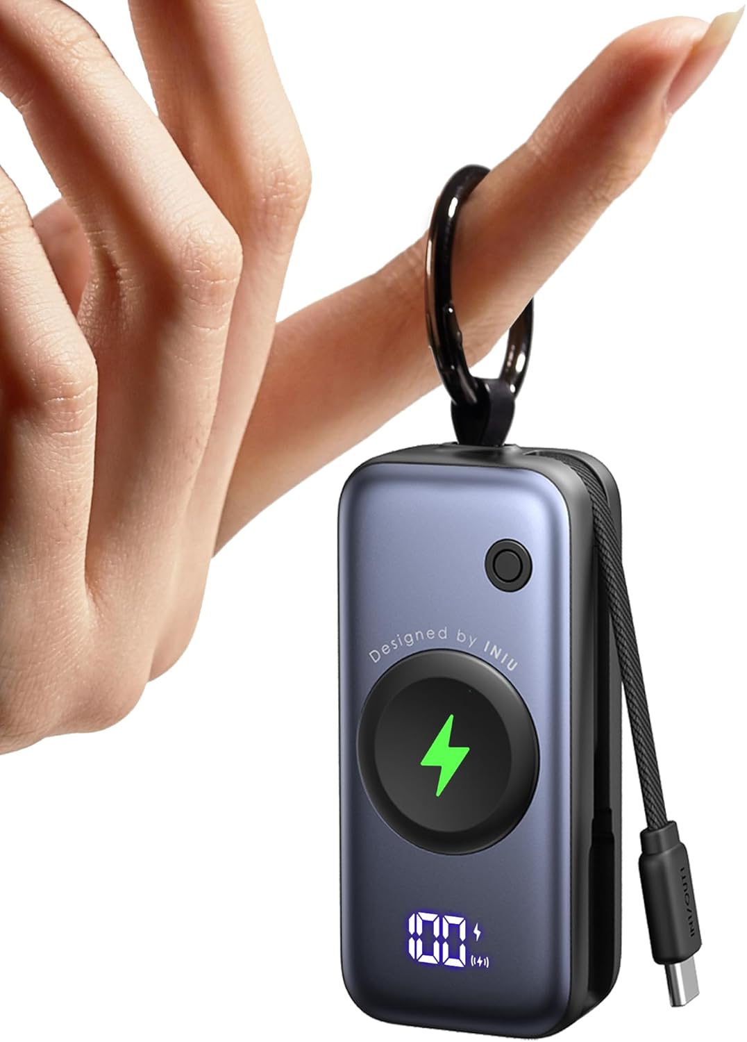 INIU Power Bank, 5000mAh 20W PD mini Powerbank mit Integriertes USB-C Kabel, Zubehör für Apple Watch