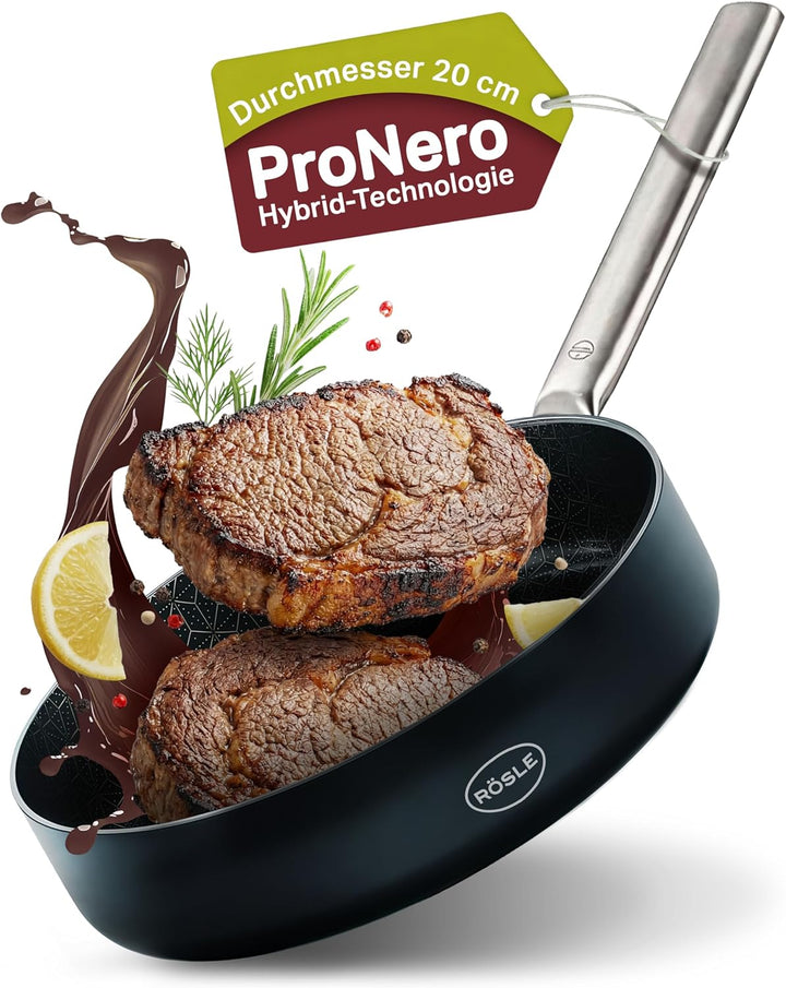 RÖSLE EBONIC Pfanne 20cm Induktion – Bratpfanne 20 cm mit ProNero Keramik Antihaftbeschichtung & Wab
