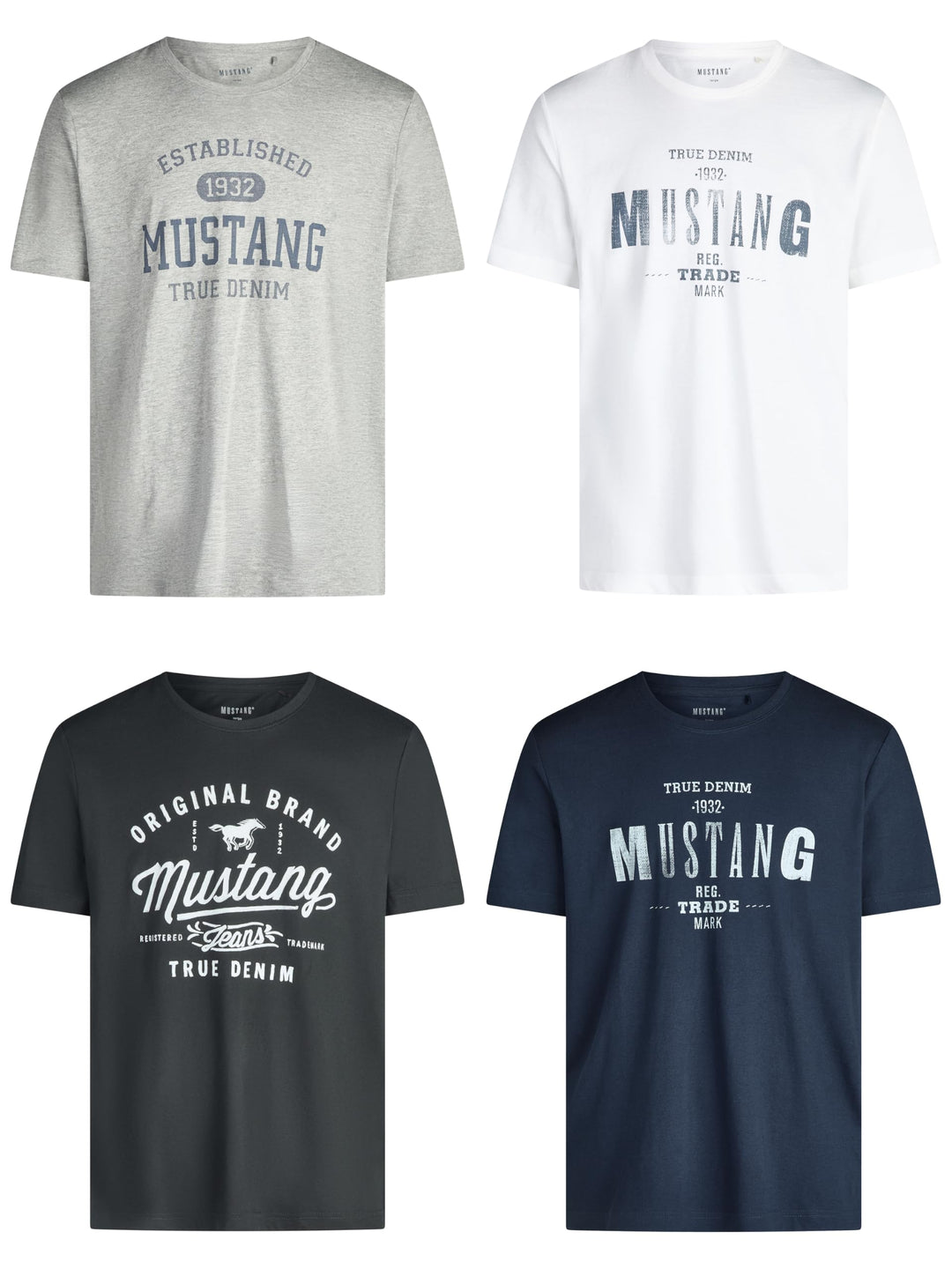 MUSTANG Herren T-Shirt 4er Pack Frontprint O-Neck Rundhalsausschnitt Kurzarm Regular Tee Shirt 100%
