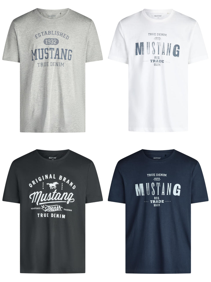 MUSTANG Herren T-Shirt 4er Pack Frontprint O-Neck Rundhalsausschnitt Kurzarm Regular Tee Shirt 100%