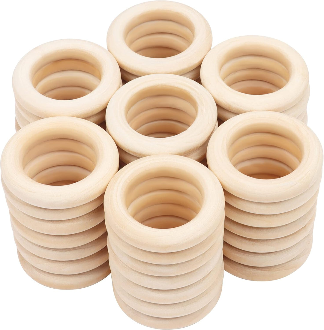 Kurtzy 50x Holzringe zum basteln - Ø 58mm Aussen – Holzring Set aus Naturholz Unbehandelt - Bastelri