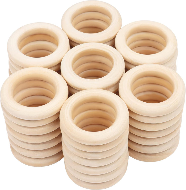 Kurtzy 50x Holzringe zum basteln - Ø 58mm Aussen – Holzring Set aus Naturholz Unbehandelt - Bastelri