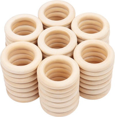Kurtzy 50x Holzringe zum basteln - Ø 58mm Aussen – Holzring Set aus Naturholz Unbehandelt - Bastelri