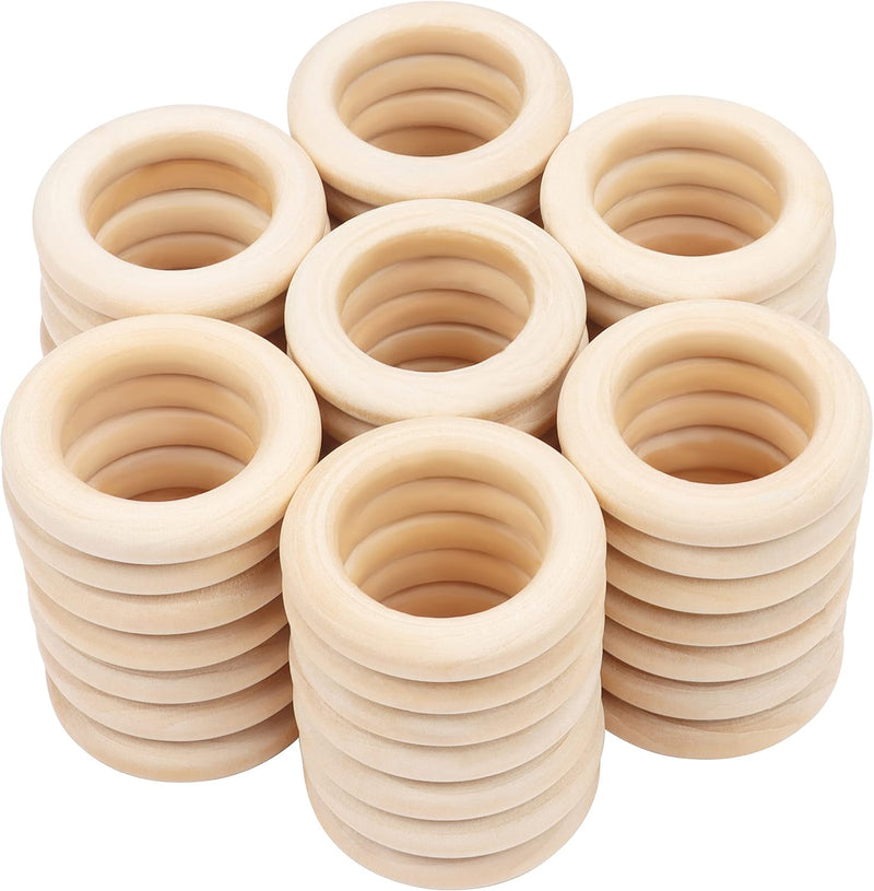Kurtzy 50x Holzringe zum basteln - Ø 58mm Aussen – Holzring Set aus Naturholz Unbehandelt - Bastelri