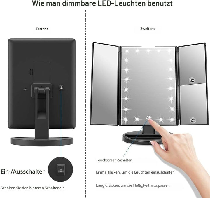 WEILY Kosmetikspiegel mit 21 LED Licht und 2X/ 3X Vergrösserung, USB und Batterie Dual Power Modus,
