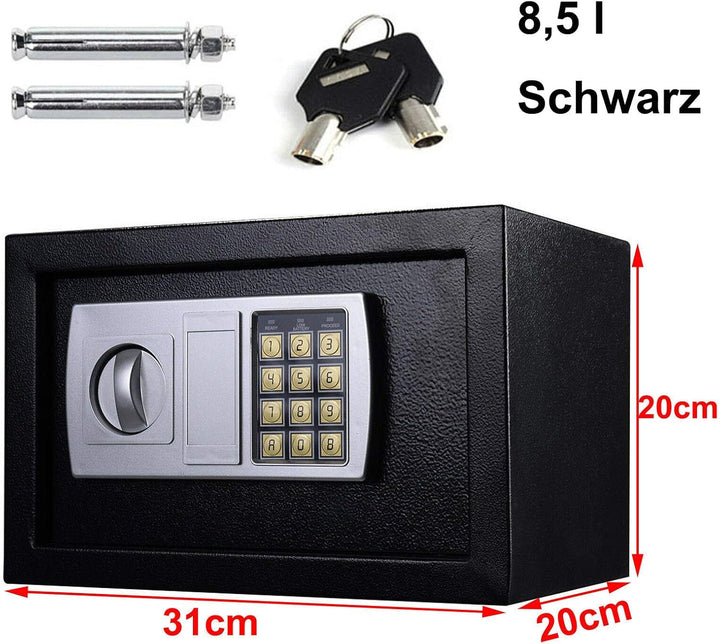 Tresor 31x20x20cm Elektronischer Safe, Elektronik Zahlenschloss Doppelstahlbolzen Montagematerial Sa