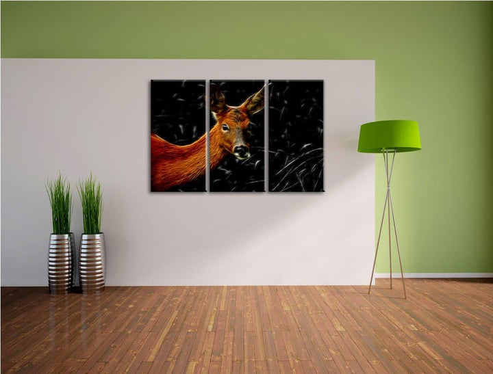 Dark stolzes Reh beim Fressen schwarz/weiss Deluxe 3-Teiler Leinwandbild 120x80 Bild auf Leinwand, X