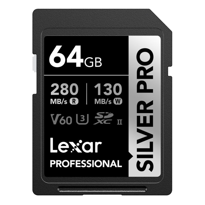 Lexar Silver Pro SD Karte 64GB, SD Speicherkarte UHS-II, V60, U3, C10, SDXC Karte, Bis zu 280 MB/s L