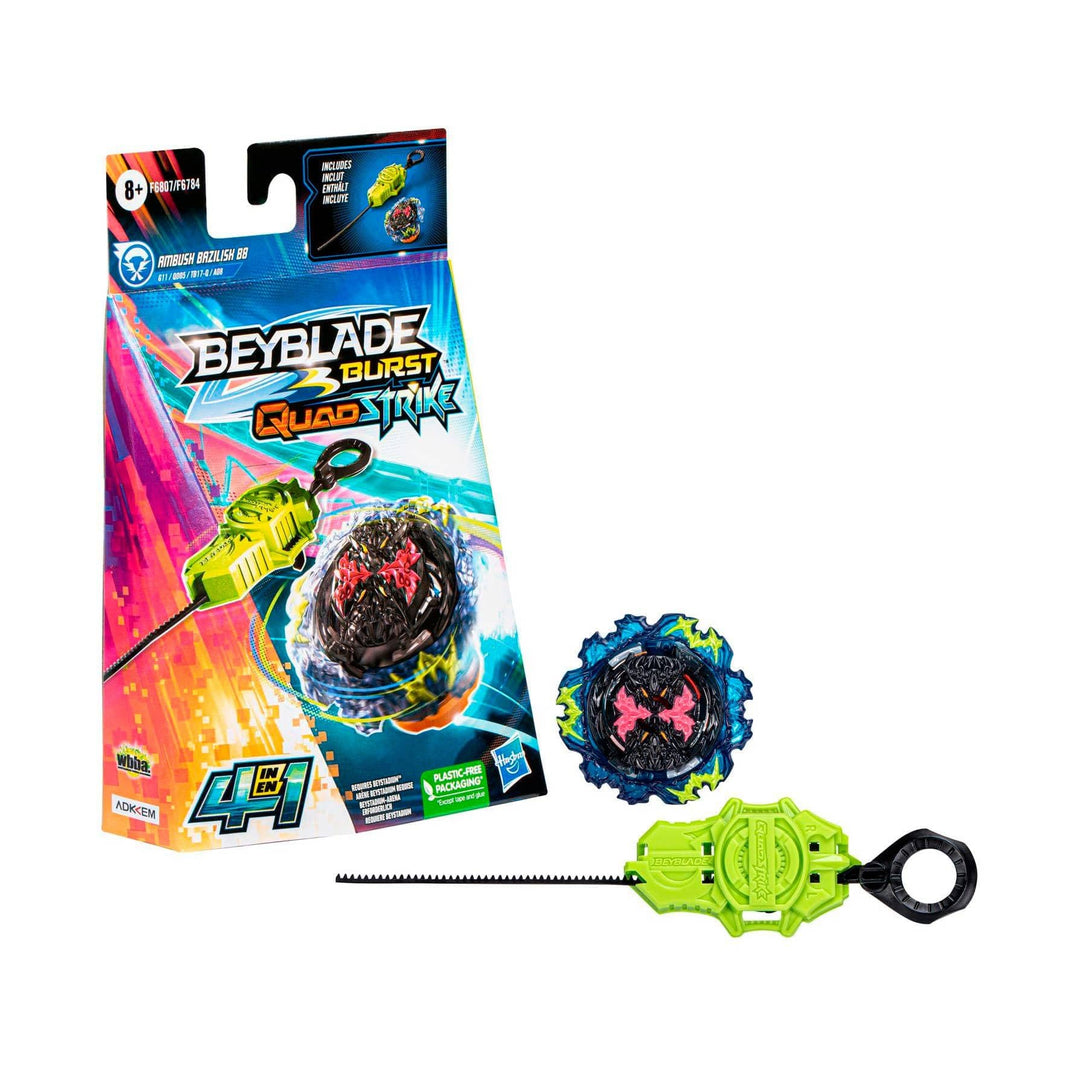 Beyblade Burst QuadStrike, Starter Pack mit Ambush Bazilisk B8 Wettkampfkreisel Typ Angriff/Balance