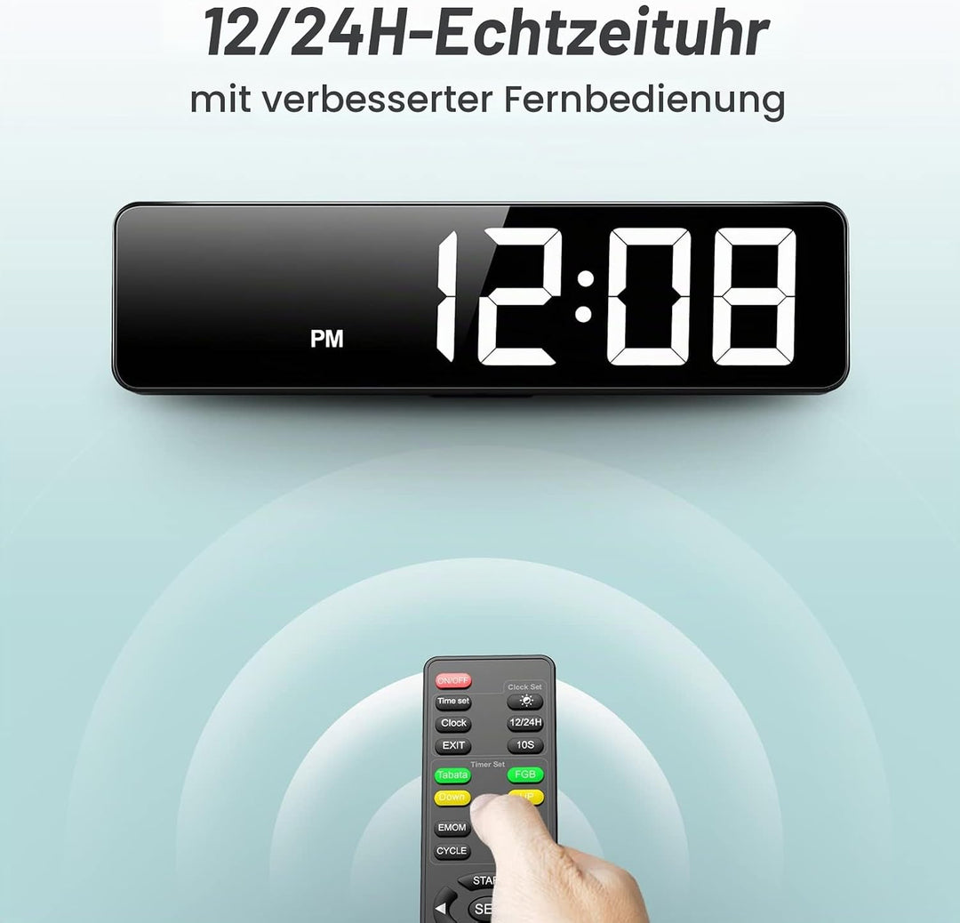 Gym Timer 15" Grosse LED-Anzeige Wanduhr|Intervall-Workout|Countdown &amp; Up|Stoppuhr|12 Einstellbare L