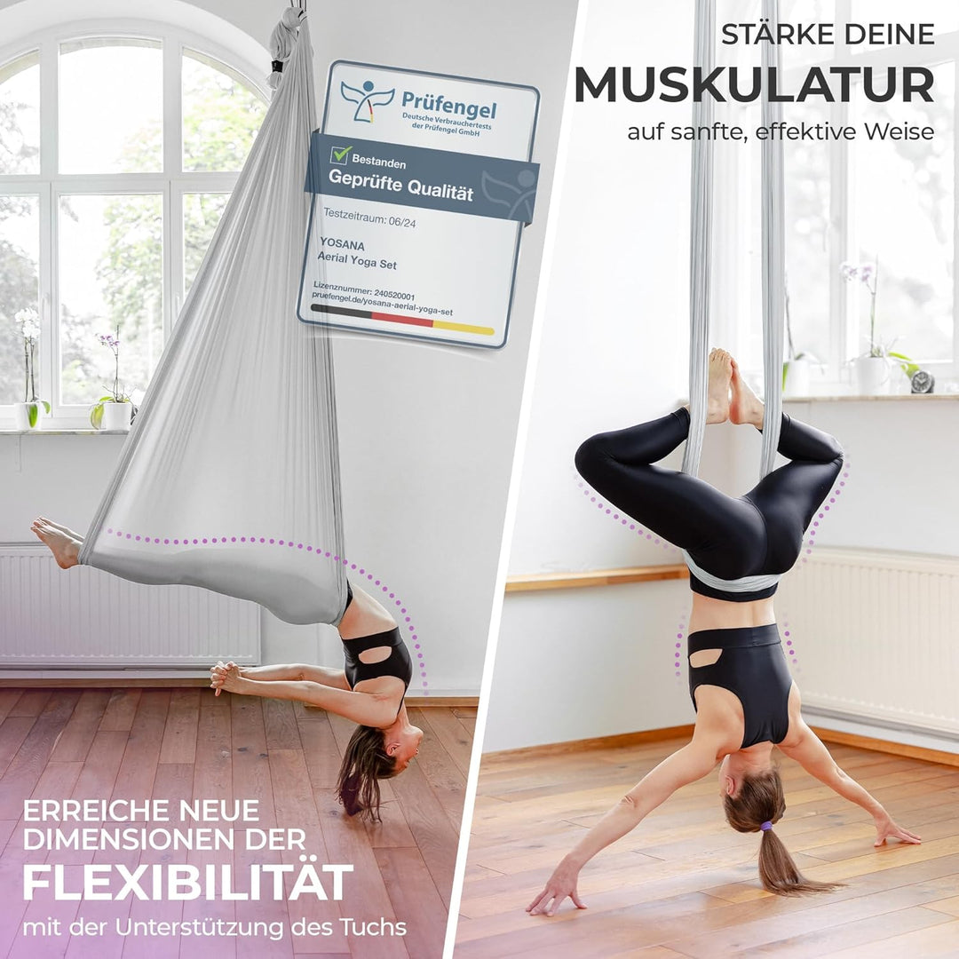 Yosana Hängematte | Komplettset inkl. Befestigung | TÜV geprüft | Nylon Tuch 5m x 2,6m Silbergrau (1