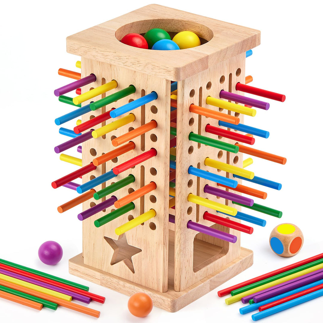 Montrix Montessori Spiel Brettspiel aus Holz, 42 Bunte Holzstäbchen Lernspiele ab 3 4 5 6 Jahre, Fei