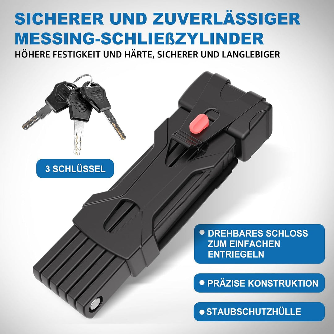 Faltschloss Fahrrad - 95cm lang Fahrradschloss Faltschloss mit Stahlgliedern- Kompaktes Fahrradschlo
