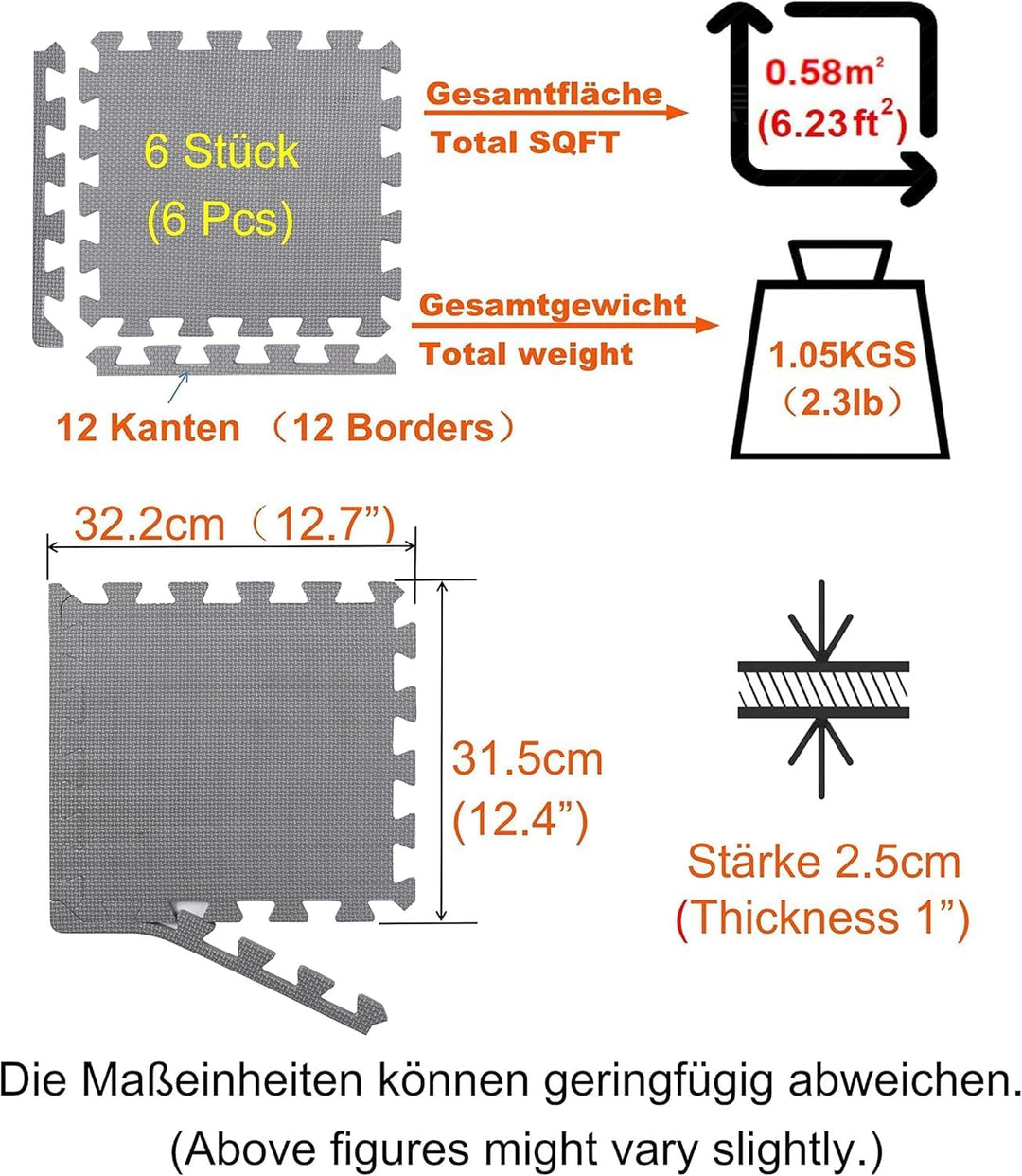 Eva Puzzlematte 2,5cm extra dick – 150% mehr Schutz – Fitnessmatte Bodenschutzmatte rutschfest – 32x