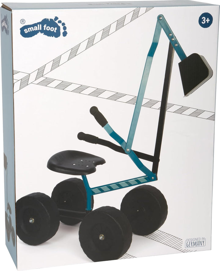 small Foot Bagger mit Rädern blau, Kinder-Sandbagger zum Draufsitzen, mit 360° Drehung, Metallgestel