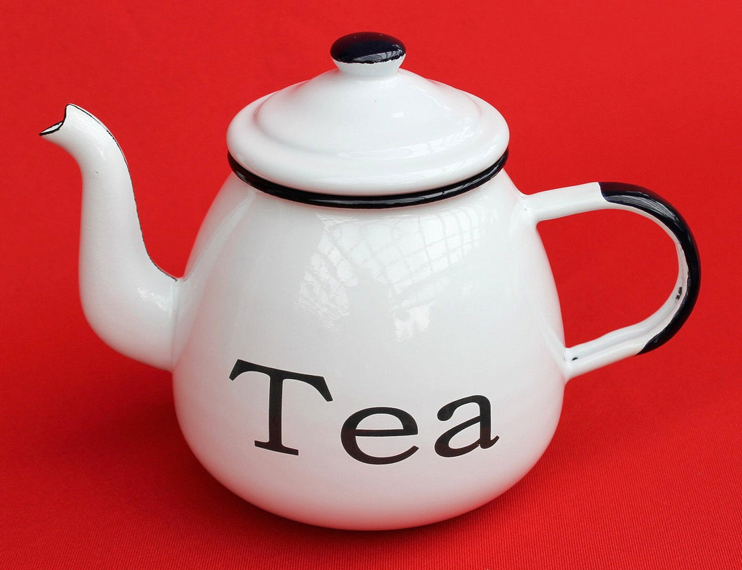 DanDiBo Teekanne Tee Emaille Retro Vintage 582AB TEA Weiss 0,75 L emailliert 14 cm Wasserkanne Kanne