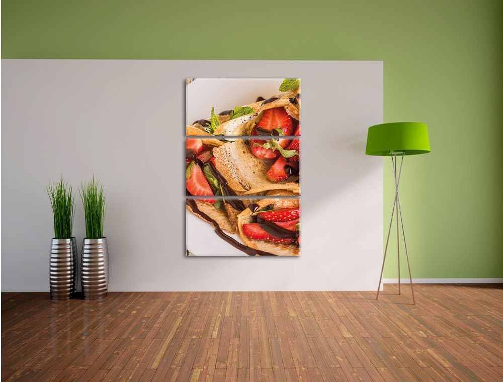Pixxprint Crepes mit Erdbeeren 3-Teiler Leinwandbild 120x80 Bild auf Leinwand