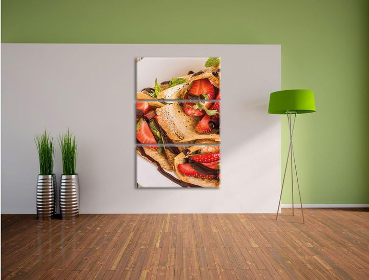 Pixxprint Crepes mit Erdbeeren 3-Teiler Leinwandbild 120x80 Bild auf Leinwand
