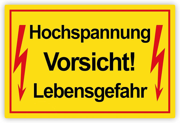 5 Stück Vorsicht ! Hochspannung Lebensgefahr Schild 20 x 30 cm aus stabiler PVC Hartschaumplatte 3mm