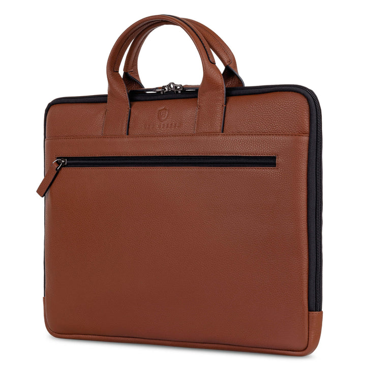 VON HEESEN Leder Aktentasche Laptoptasche bis 16 Zoll aus hochwertigem Nappa-Leder Cognac Braun, Cog
