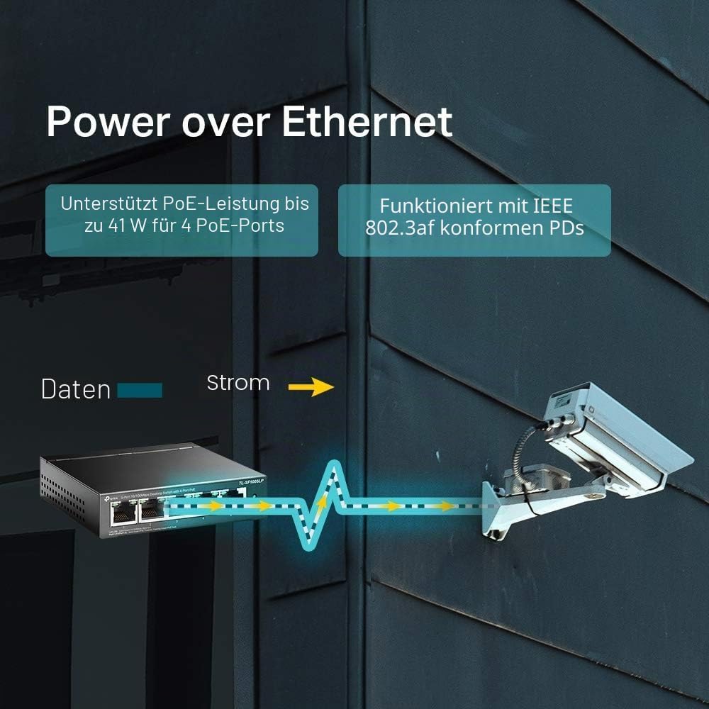 TP-Link TL-SF1005LP 5-Port Fast Ethernet PoE Switch (4 davon mit PoE-Unterstützung, 41W Watt, geschi
