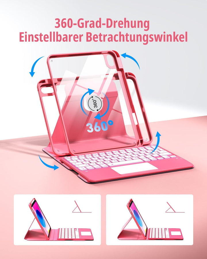 CACOE Drehbare Hülle mit Tastatur für iPad (A16) 11/10 Generation (11/10.9 Zoll) 2025/2022 mit Touch