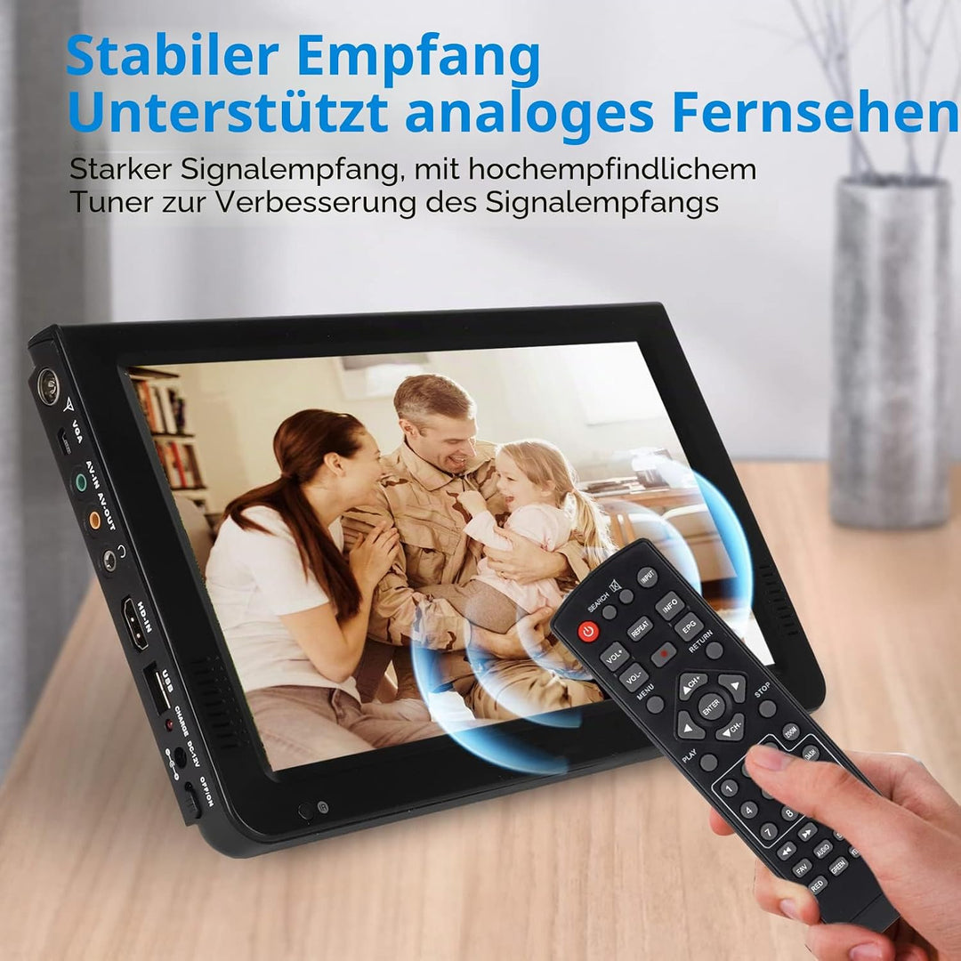 Tragbarer 10 Zoll Digital Fernseher, DVBT/T2 Tragbarer Fernseher 16:9 TFT LED 1080P HDMI Videoplayer