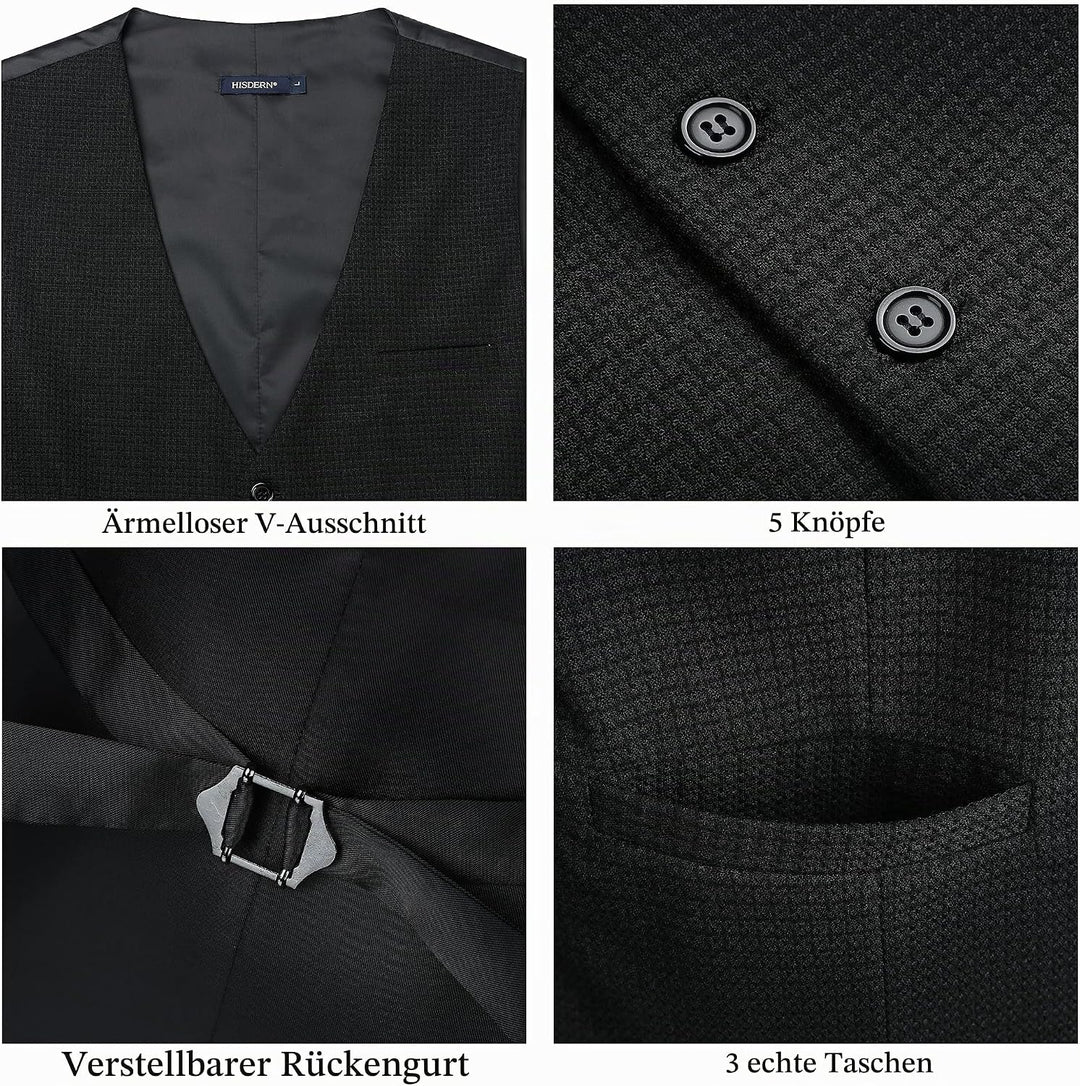 HISDERN Herren Anzugweste Formale Hochzeit Klassische Retro Baumwolle V-Ausschnitt Einfarbige Elegan
