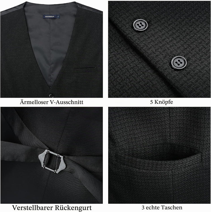 HISDERN Herren Anzugweste Formale Hochzeit Klassische Retro Baumwolle V-Ausschnitt Einfarbige Elegan