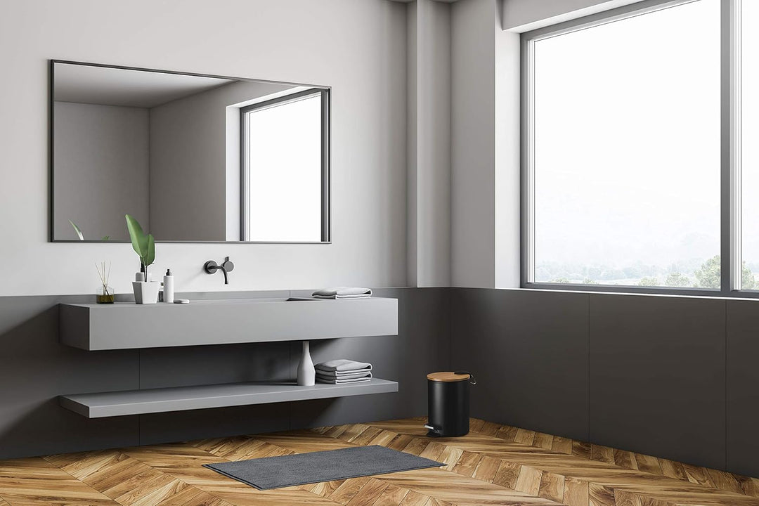 VMbathrooms 3L Kosmetikeimer in edlem schwarzem Design | Tretmülleimer mit Absenkautomatik (Soft Clo