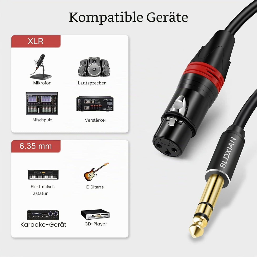 SLDXIAN 6,35mm TRS Klinke auf XLR Buchse Mikrofonkabel, 1/4 Zoll Klinke auf XLR Female Kabel (10M, F