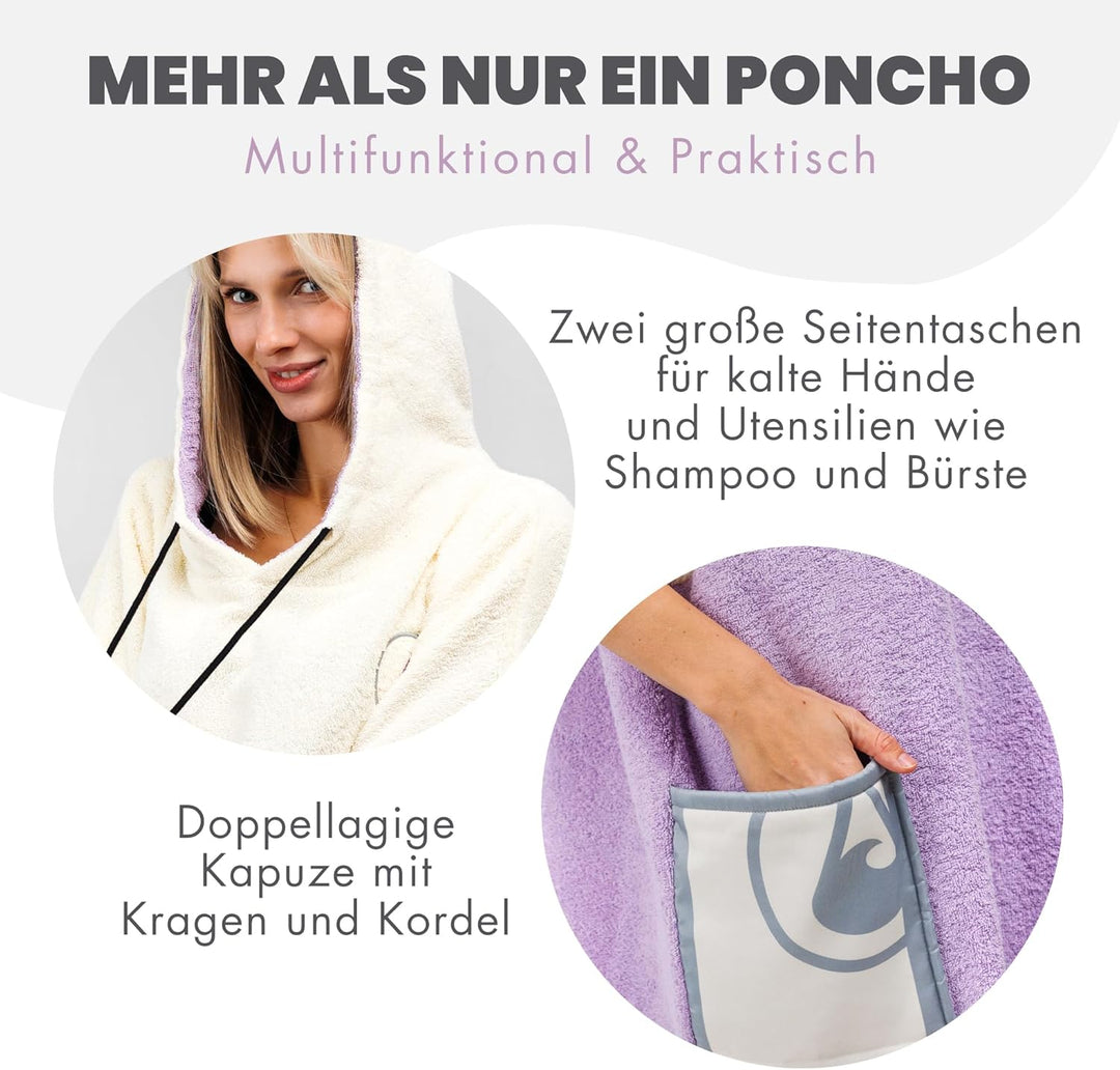 WAVE HAWAII Poncho Peniche Surfponcho 95% Baumwolle Badeponcho für Körpergrössen von 145-175 cm Umkl