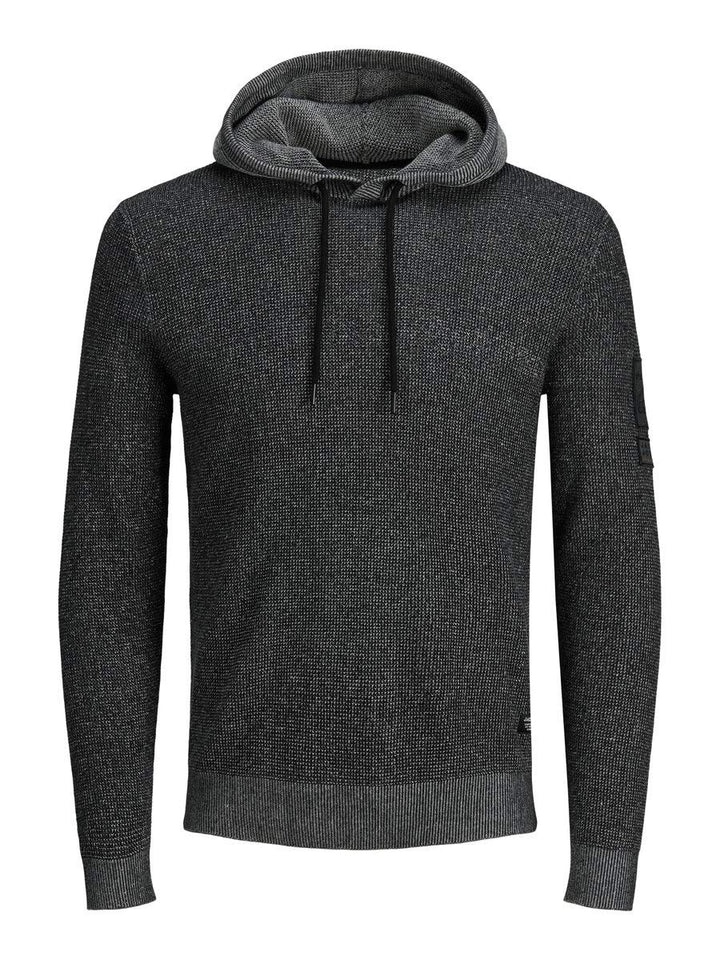 JACK & JONES Herren Jcobadge Knit Hood Sts Kapuzenpullover, Black, S EU