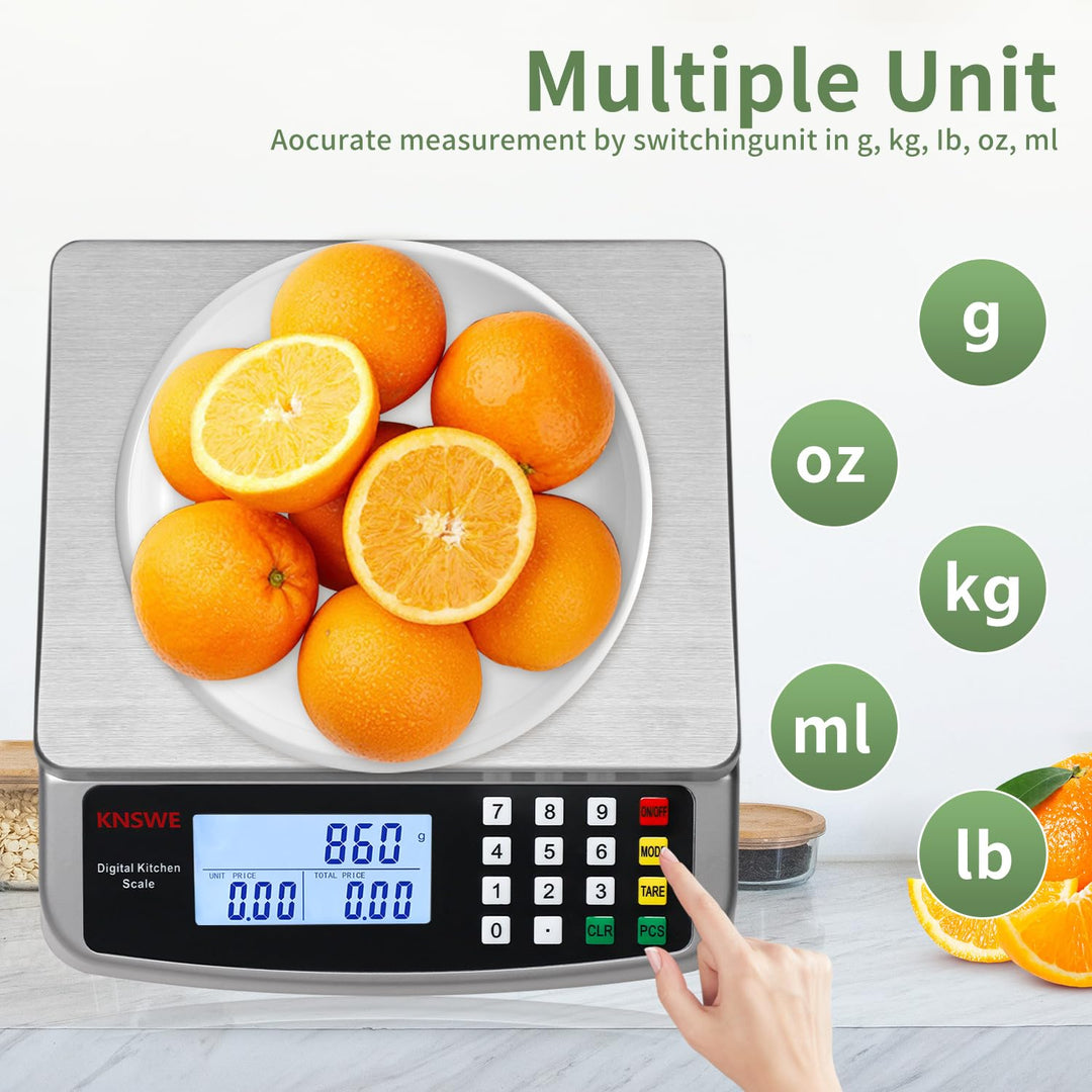 Waage Küche 40KG/1G Profi Digitale Küchenwaage Gross Edelstahl Gastronomie Essenswaage Obstwaage Dig