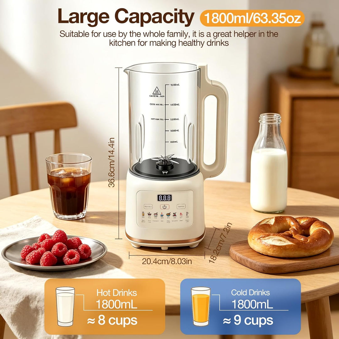 10 in 1 Nussmilchmaschine, 1800ML Pflanzenmilchbereiter & Sojamilchmaschine, Touch Display, Warmhalt
