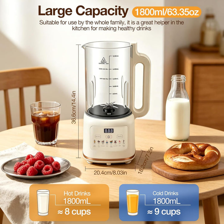 10 in 1 Nussmilchmaschine, 1800ML Pflanzenmilchbereiter & Sojamilchmaschine, Touch Display, Warmhalt