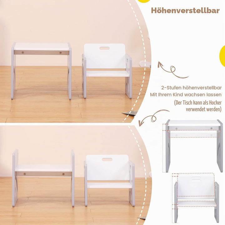 FUNLIO Montessori Beikosttisch und Stuhl-Set für Kleinkinder 1-3 Jahre, höhenverstellbar, Kinder-Tis