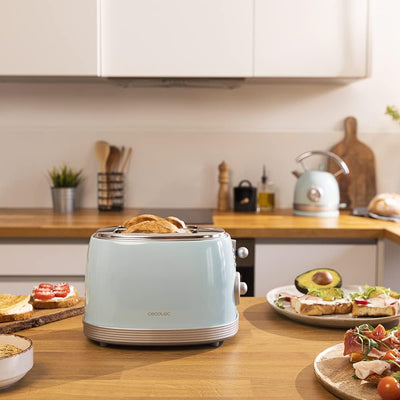 Cecotec Toast&Taste 800 Vintage Light Blue, 850 W, Doppelschlitz, extra breit, 3,8 cm, 2 Toaster, Ed