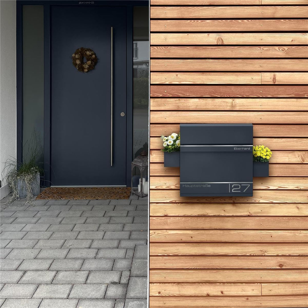 Metzler Briefkasten Anthrazit RAL7016 mit Zeitungsfach - Personalisiert Laser Gravur - Postkasten mi