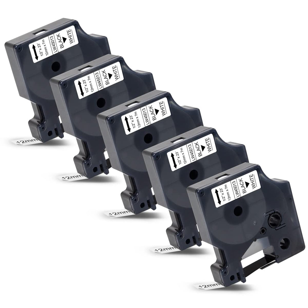 5x Labelwell 12mm x 7m Kompatibel Schriftband Ersatz für Dymo D1 45013 45013s S0720530 Schwarz auf W