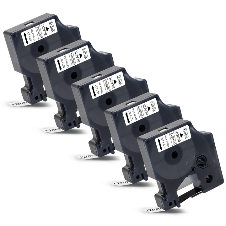 5x Labelwell 12mm x 7m Kompatibel Schriftband Ersatz für Dymo D1 45013 45013s S0720530 Schwarz auf W