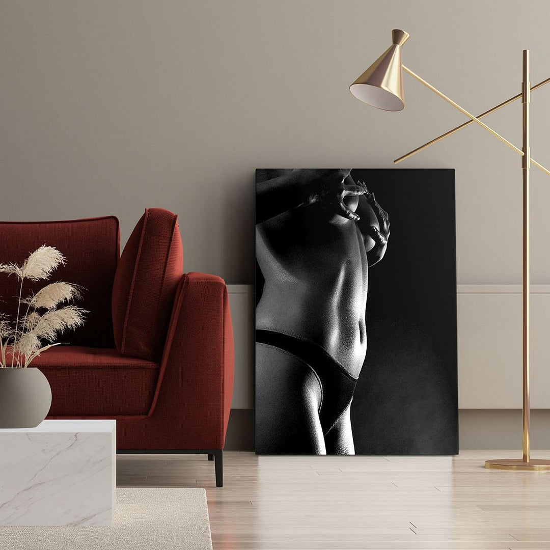Bilder auf Leinwand 55x100cm Leinwandbild mit Rahmen Anatomie Frau nackt Gross Wanddeko Bild Schlafz