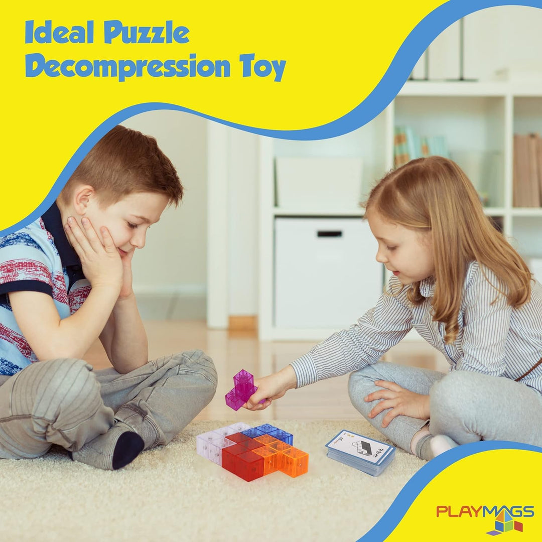 Playmags Brainy Cube mit Brainy Cube Challenge Cards, Bausteine für kreatives offenes Spiel, pädag