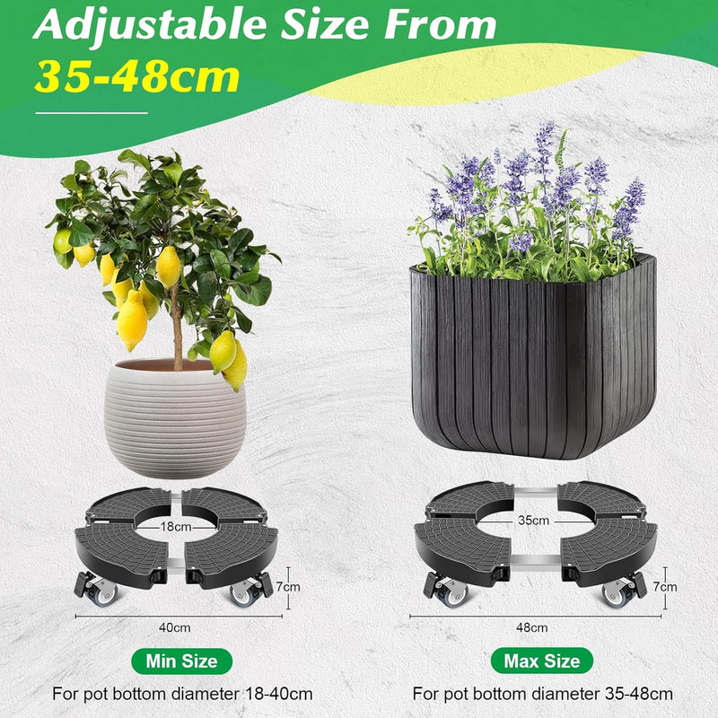 Linkax Pflanzenroller Ø 35-48cm, Rollbrett Pflanzen bis 150 KG, Untersetzer Blumentopf Gross Pflanze