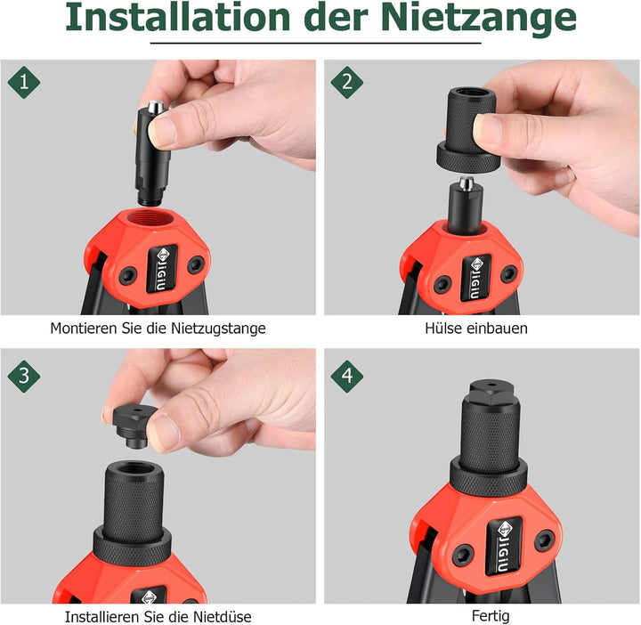 JiGiU Nietzange Set, 2 In 1 Nietmutternzange und Blindnietzange Set mit M3-M12 7 Art Metrische Dorne