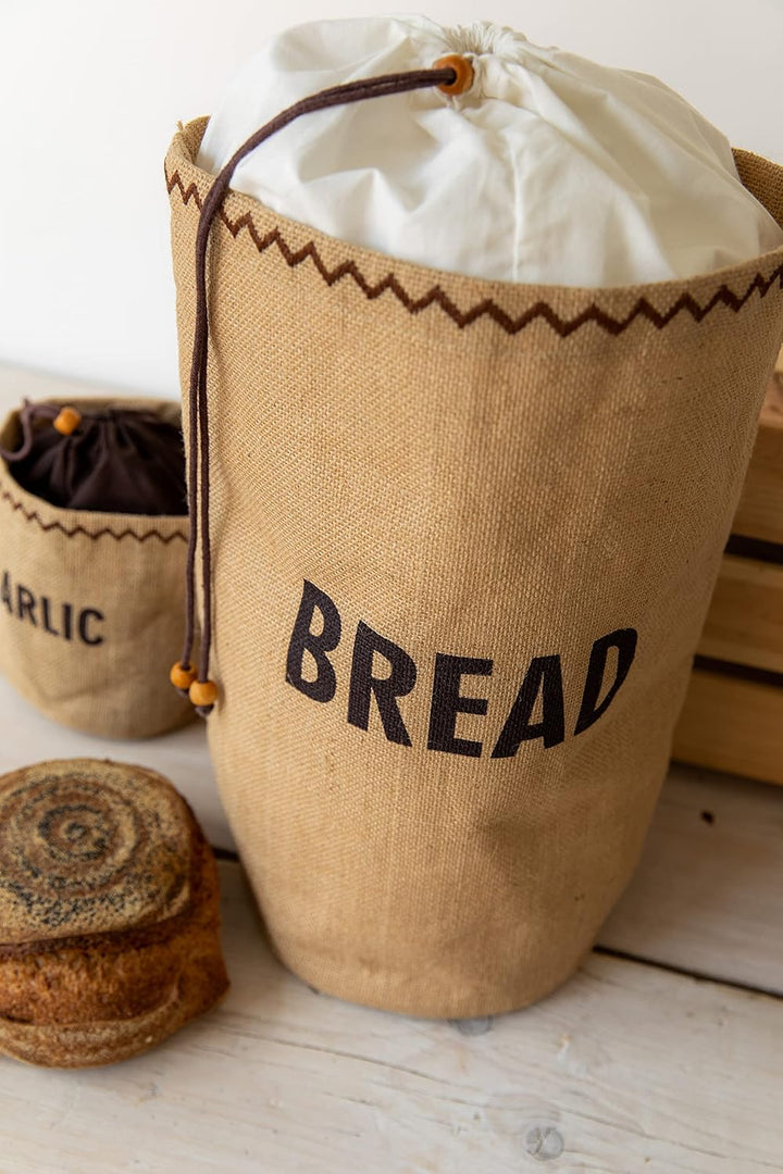 NATURAL ELEMENTS KitchenCraft Ökologischer Brotbeutel mit Tunnelzug, Jute 100prozent Baumwolle, 34 x
