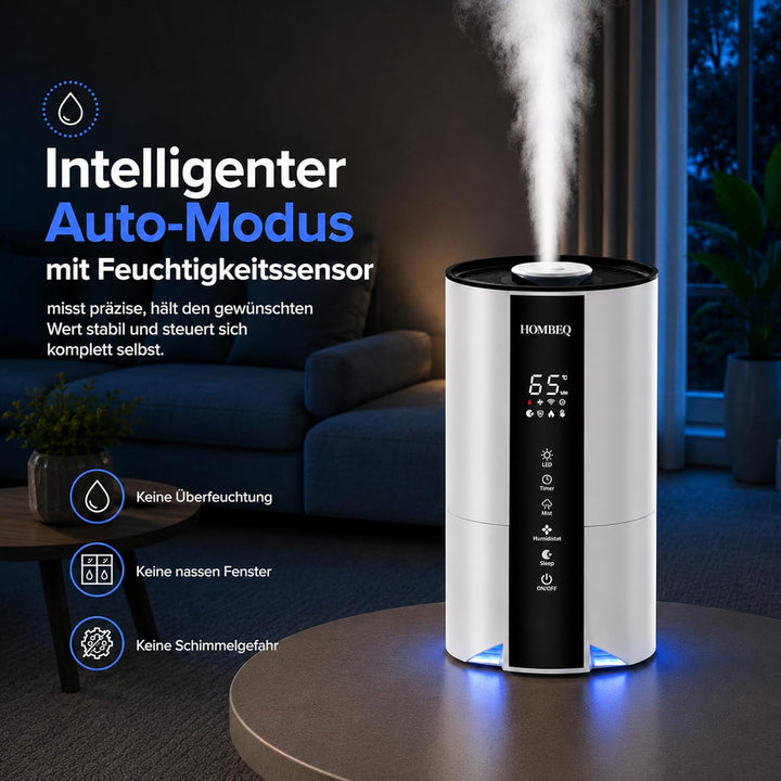 Luftbefeuchter Schlafzimmer 4,2L mit Feuchtigkeitssensor & Auto-Modus, Top-Fill Humidifier mit Aroma