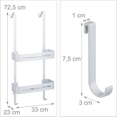 Relaxdays Duschablage zum Hängen, 2 Körbe, 8 Haken, Duschregal ohne Bohren, Aluminium, Shampoo Halte
