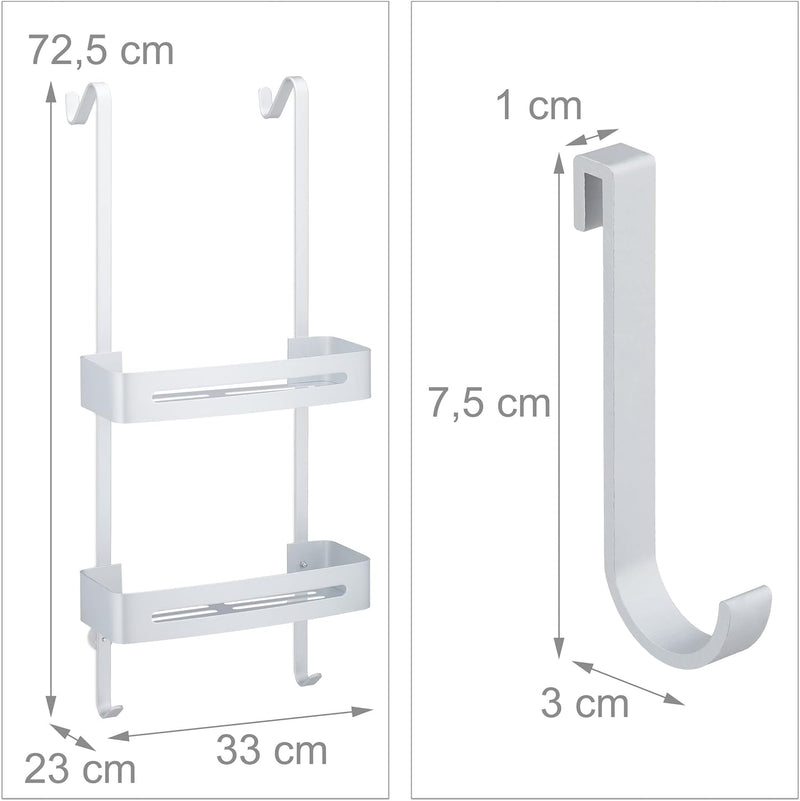Relaxdays Duschablage zum Hängen, 2 Körbe, 8 Haken, Duschregal ohne Bohren, Aluminium, Shampoo Halte