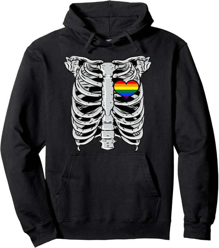 Halloween Skelett mit Regenbogenherz Halloween Kostüm LGBTQ Pullover Hoodie